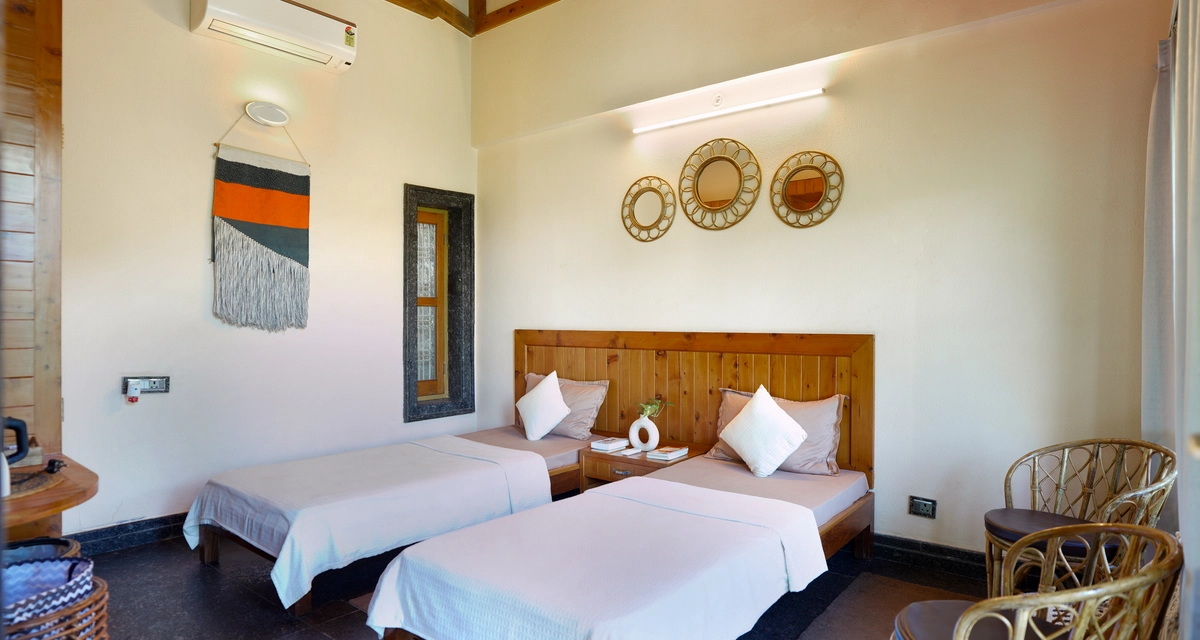 Twin-shared room at Abhayaranya Yoga Ashram, Rishikesh